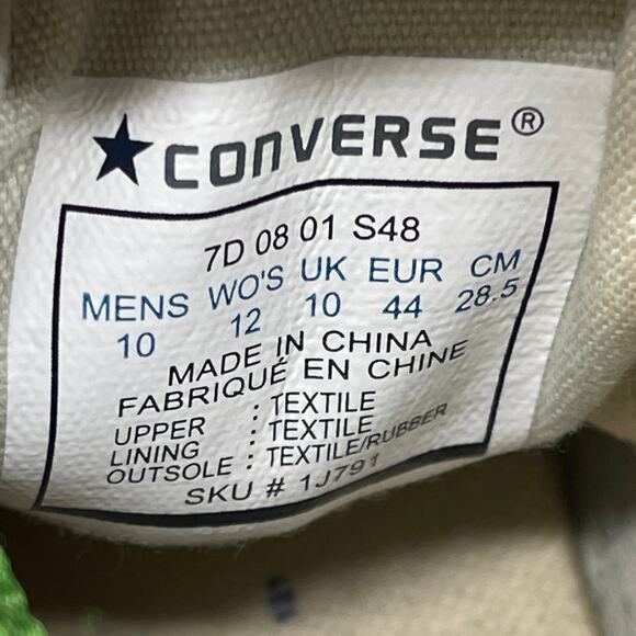 Converse Chuck Taylor All Star Shoes Mens 10 Green Hi Top Canvus Skate Casual - Picture 8 of 8